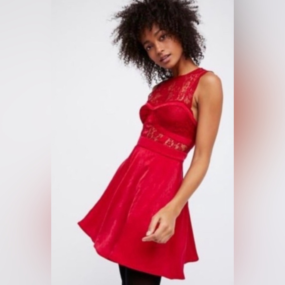 Free People Intimately Free People NWT Red Lace Mini Dress Small